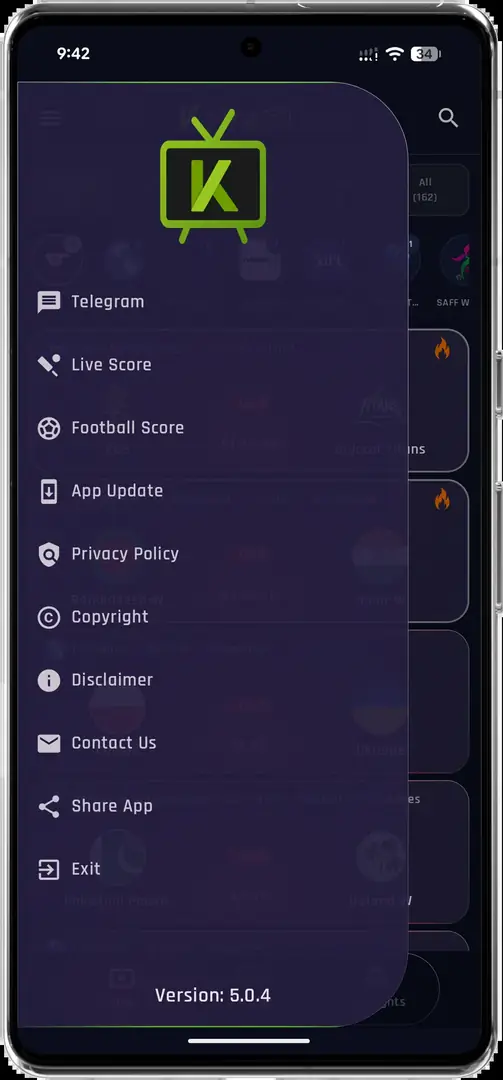 Krira TV app sports events screen